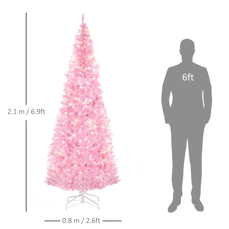 7FT Pink Pre-lit Pencil Slim Christmas Tree with Warm White LED Lights