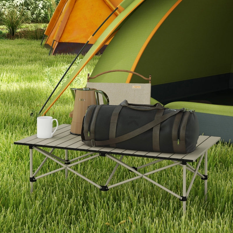 Portable Khaki Aluminium Two-Seater Table with Roll-Up Top