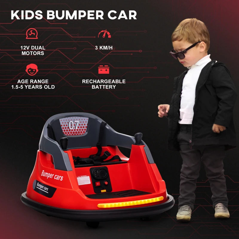 Red 360° Spin Electric Bumper Car for Kids 1.5-5 Years