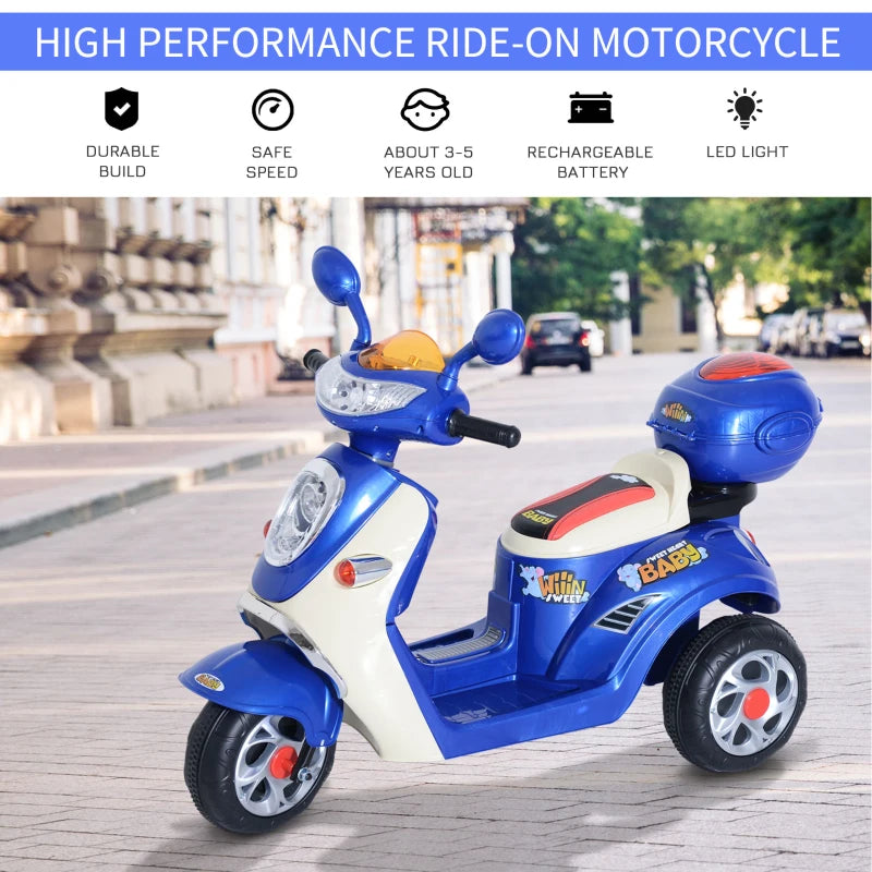 Blue Kids Electric Ride-On Motorbike with Headlight and Music