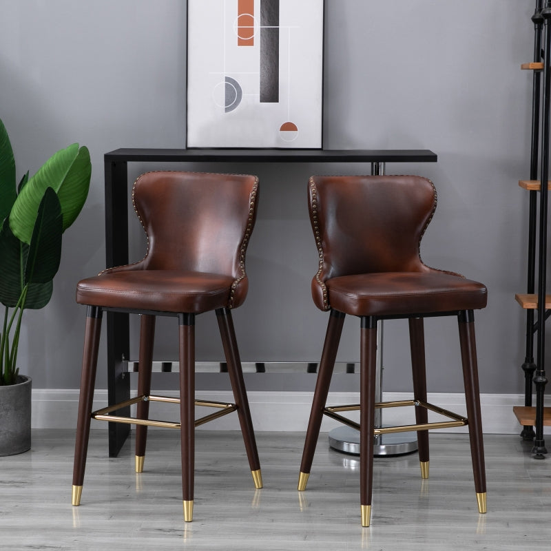 Brown PU Leather Counter-Height Bar Stools Set of 2