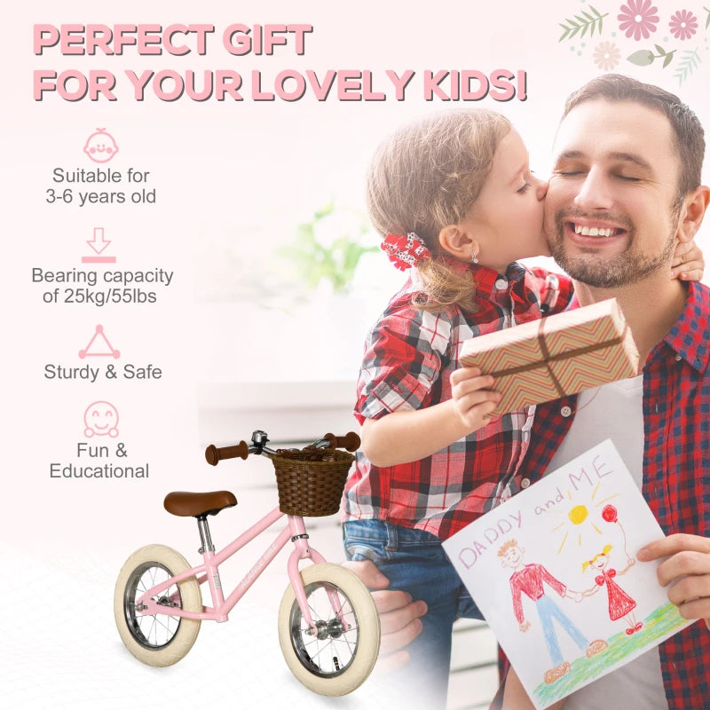 Kids Pink Balance Bike for 3-6 Year Olds with Adjustable Handlebars & Accessories
