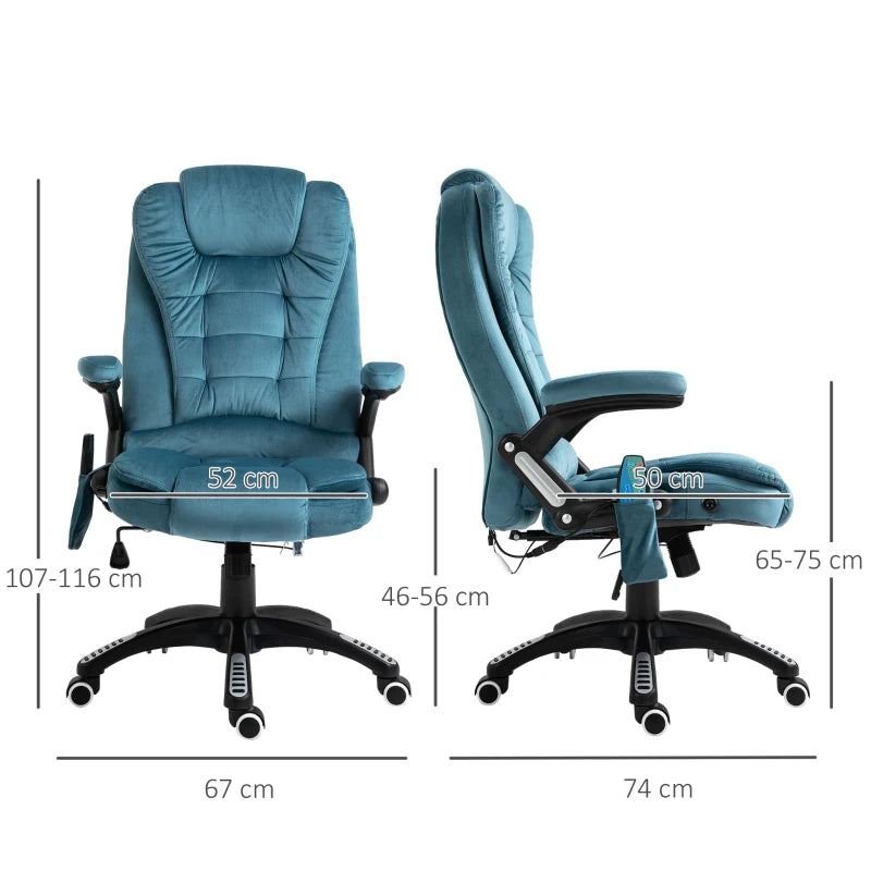 Blue Velvet Massage Recliner Chair with Heated Six-Point Massage & 360° Swivel