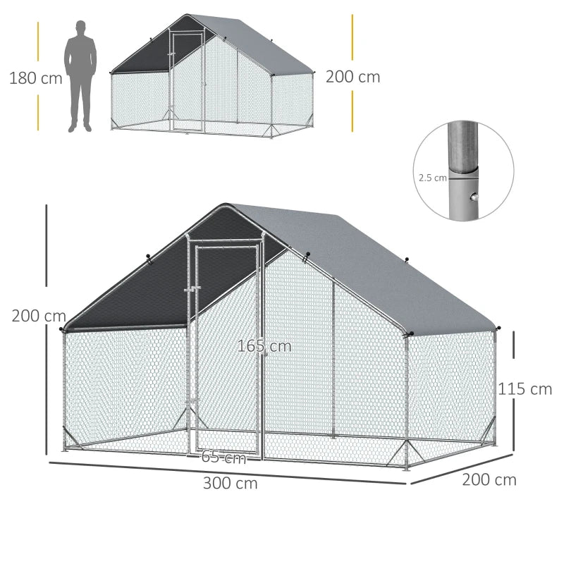 Galvanised Chicken Run with Water-Resistant Cover, 3x2x2m