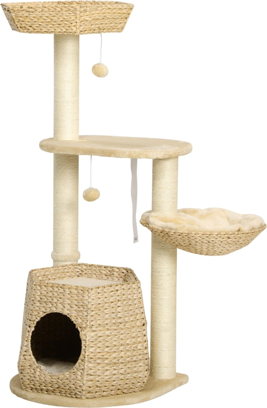 Cat Tree Activity Centre with Cattail, Bed, House, Sisal Post, Ball - Natural