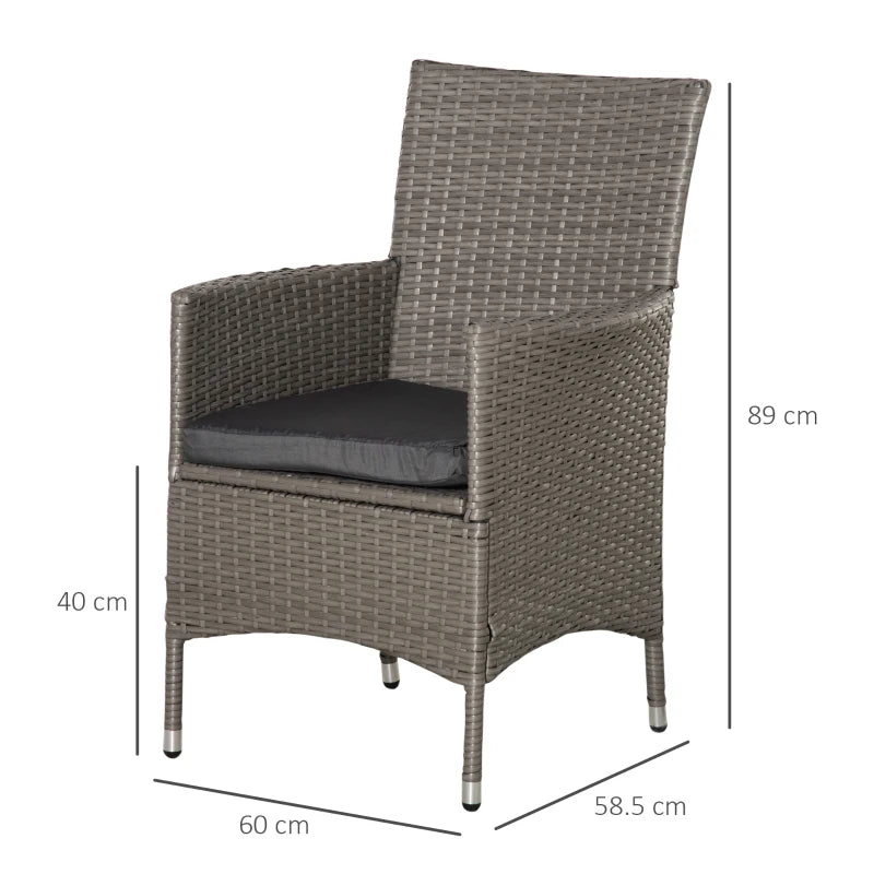 Grey Rattan Armchair Set with Cushions - Set of 4