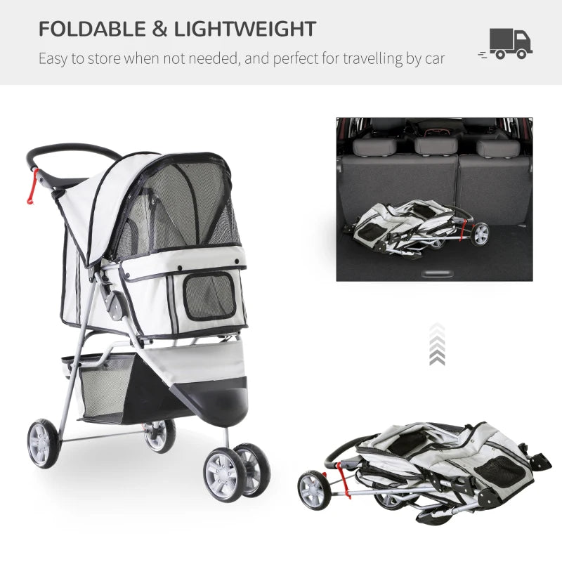 Grey Pet Stroller with Cover for Small Dogs, Folding Cat Pram