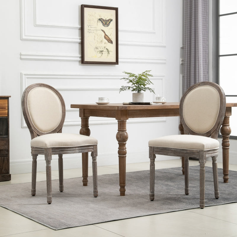 French-Style Cream White Upholstered Dining Chairs Set of 2