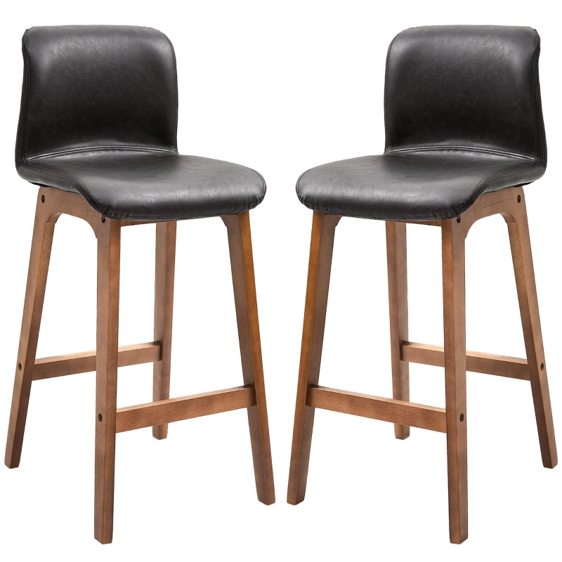 Modern Black PU Leather Bar Stools Set of 2 with Wooden Frame