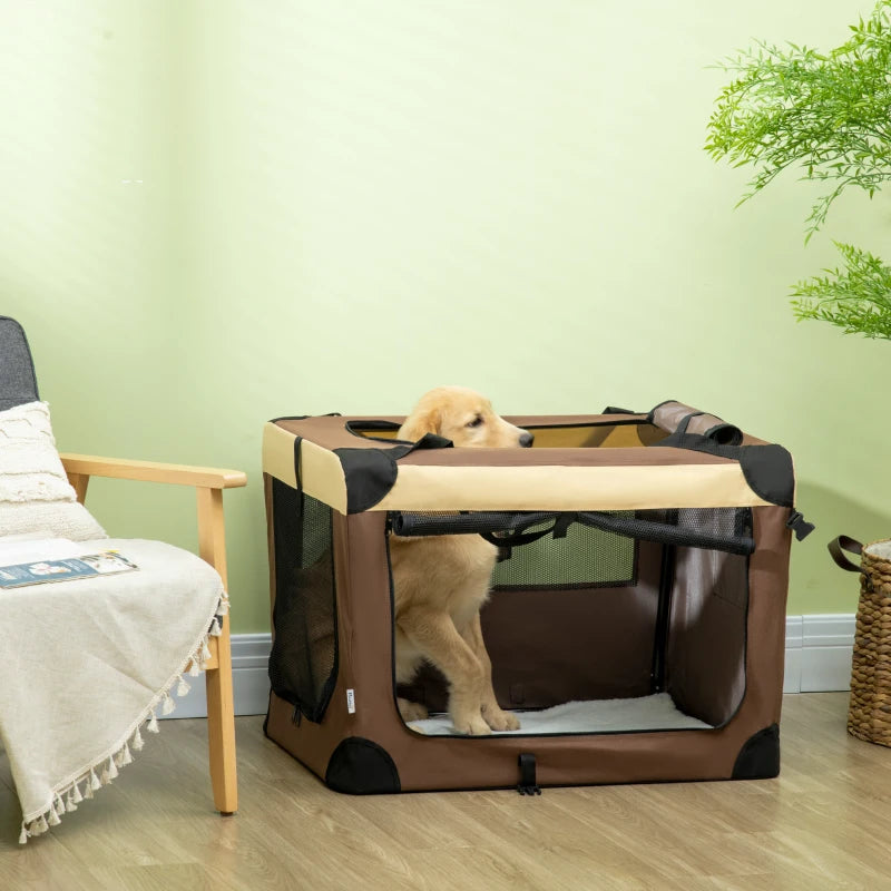 Foldable Pet Carrier with Cushion for Medium Pets - Brown