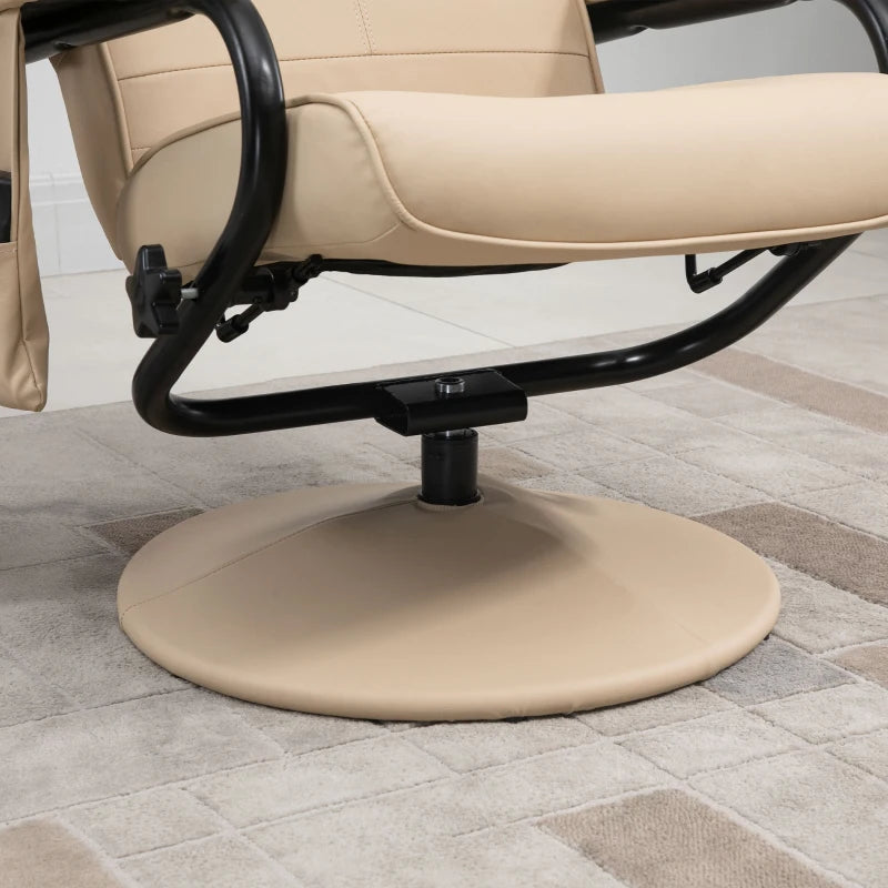 Cream Manual Reclining Armchair with Massage Function and Ottoman