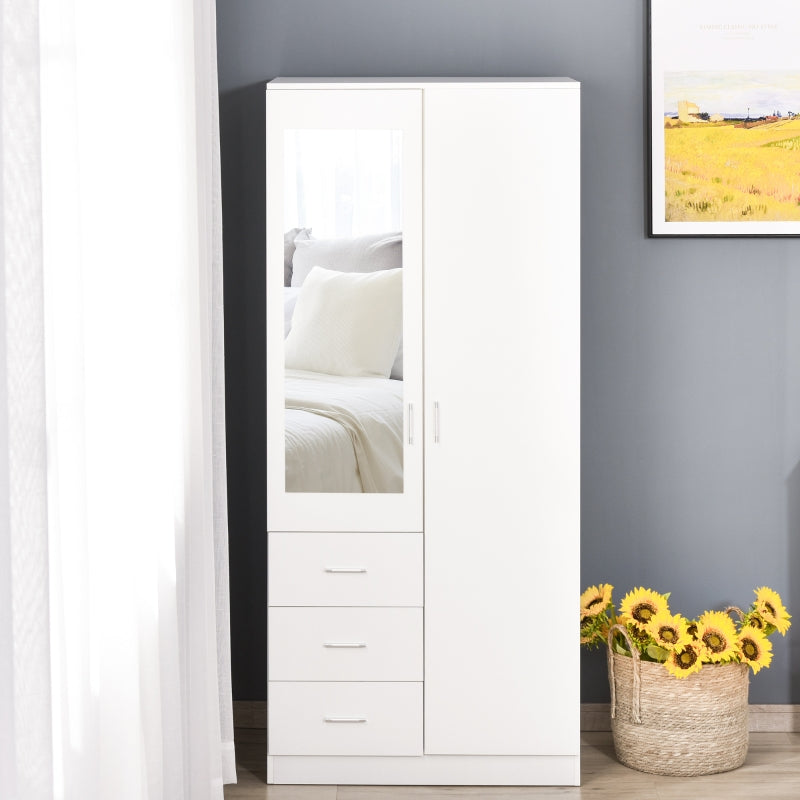 White 2-Door Mirror Wardrobe with Storage and Drawers