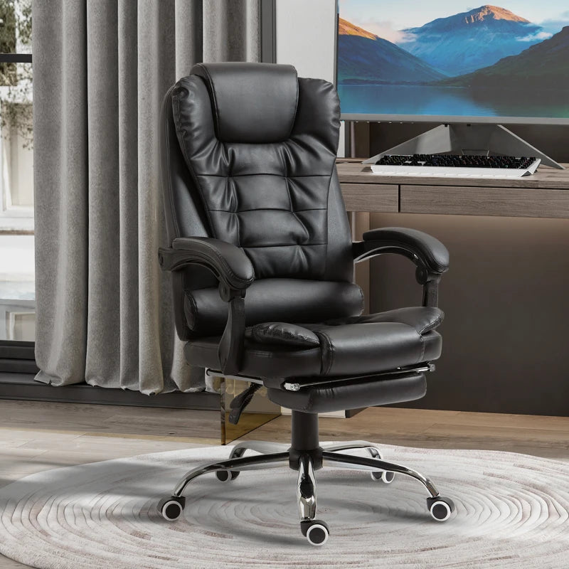 Black PU Leather Executive Office Chair with Swivel Wheels & Reclining Backrest