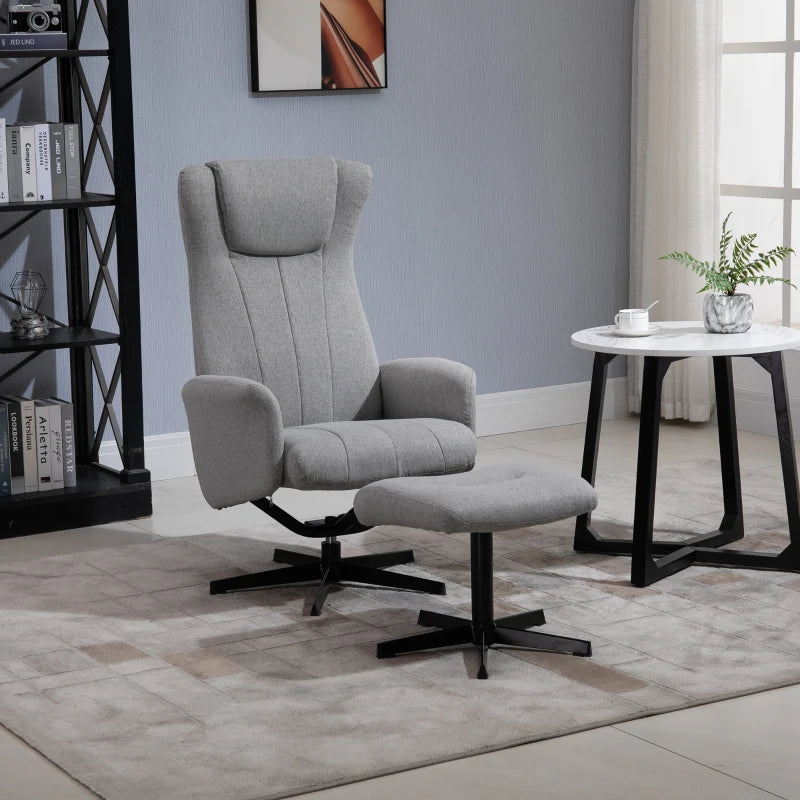 Light Grey Swivel Recliner Chair with Ottoman Set