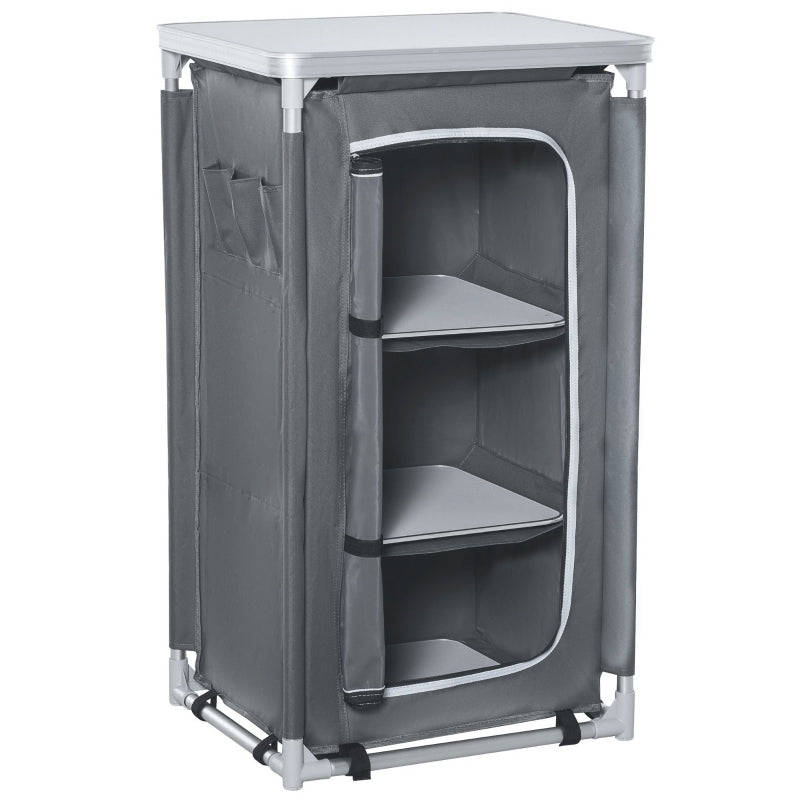 Grey 3-Shelf Camping Kitchen Station & Storage Organiser