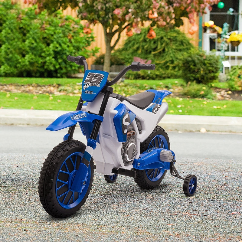 Blue Kids Electric Motorcycle Ride-On with Training Wheels, Ages 3-6