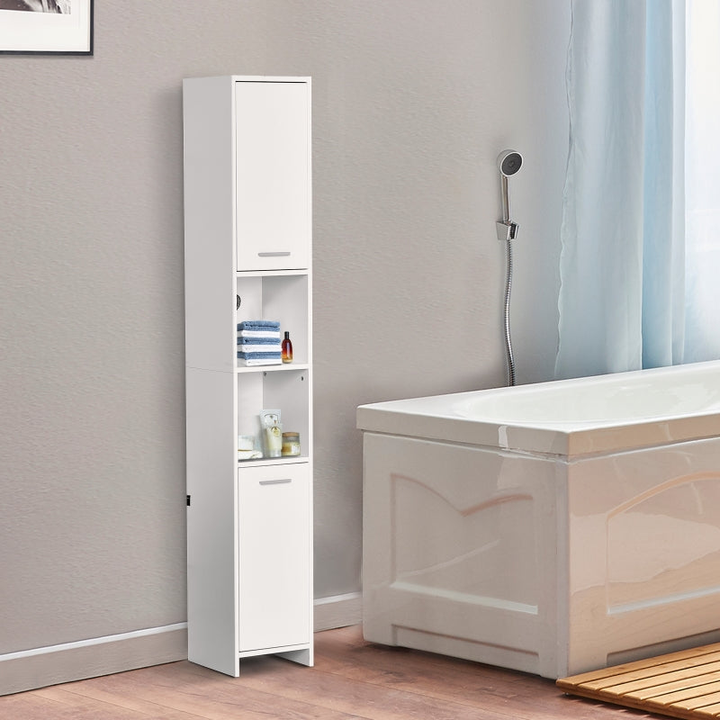 White Slim Tall Bathroom Storage Cabinet with Door & Shelves