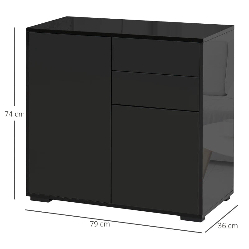 Black High Gloss Sideboard with Push-Open Design and 2 Drawers