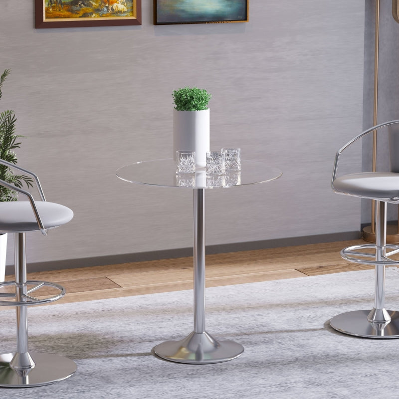 Silver Modern Glass Top Chrome Dining Table, 70 x 70 x 74.5cm
