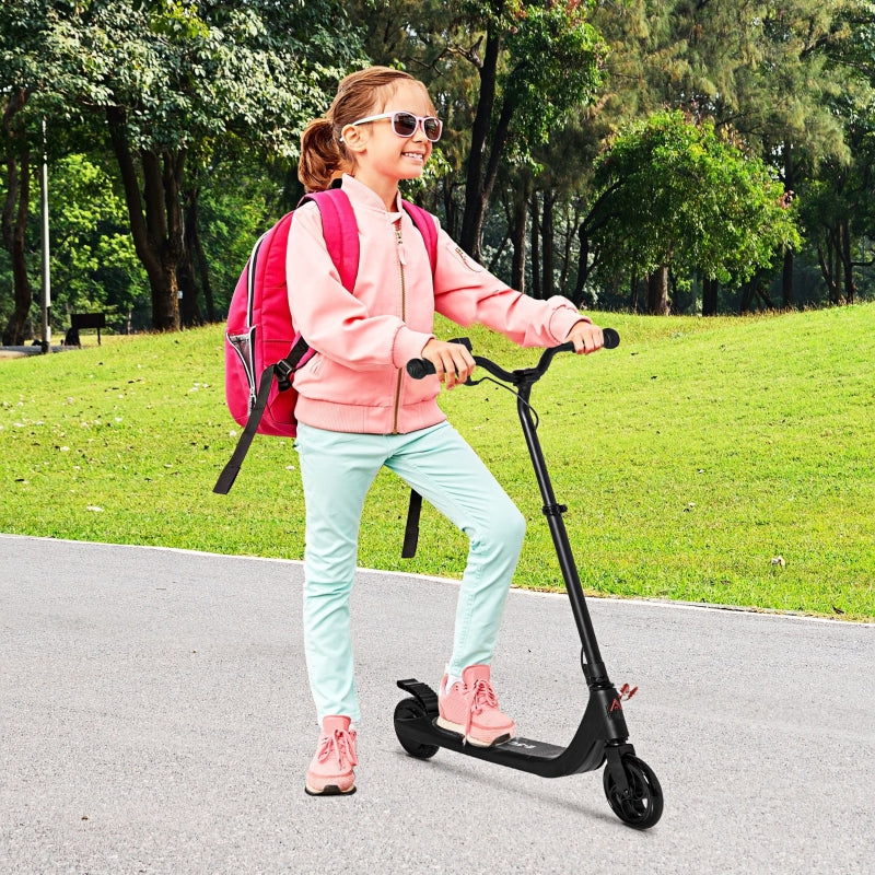 Black Electric Scooter with 120W Motor, Battery Display, Adjustable Height, Rear Brake - Ages 6+