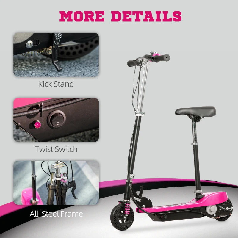 Pink Folding Electric Scooter with Warning Bell - 15km/h Speed, Ages 4-14