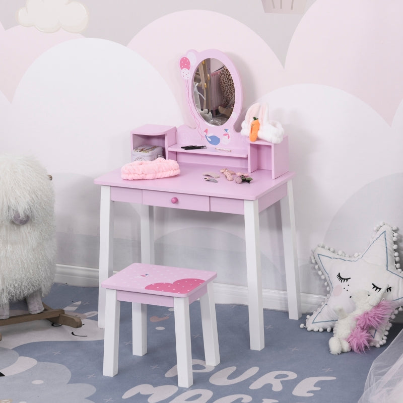 Kids Pink Wooden Dressing Table Set