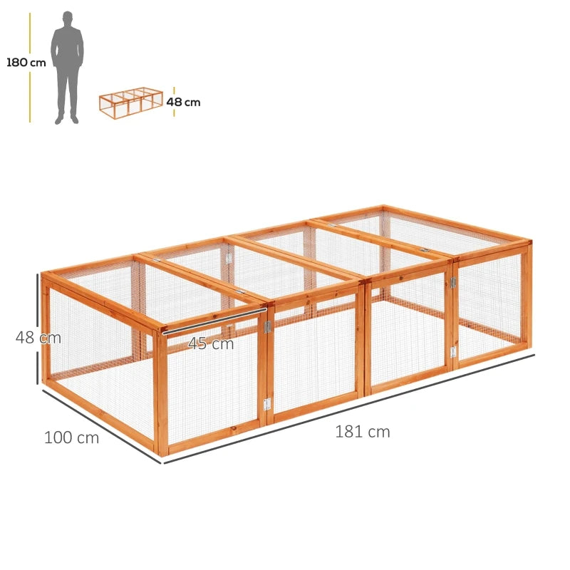 Wooden Rabbit Run Cage 6ft with Wire Mesh, Openable Roof, Outdoor Play Space - 181 x 100 x 48 cm