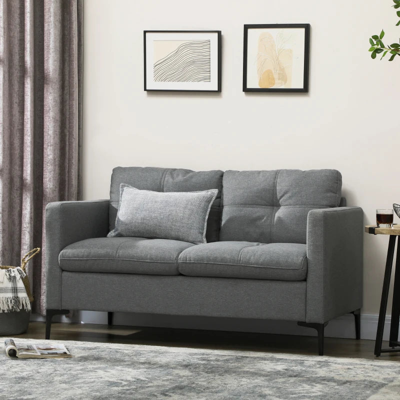 Grey Two-Seater Sofa with Steel Legs