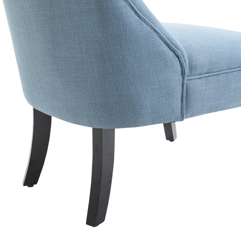 Blue Fabric Tub Chairs with Solid Wood Legs, Set of 2