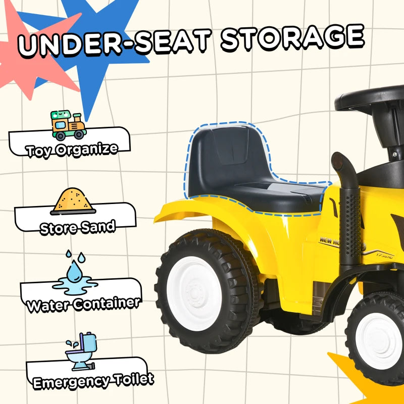 Yellow Toddler Ride-On Tractor with Horn and Storage