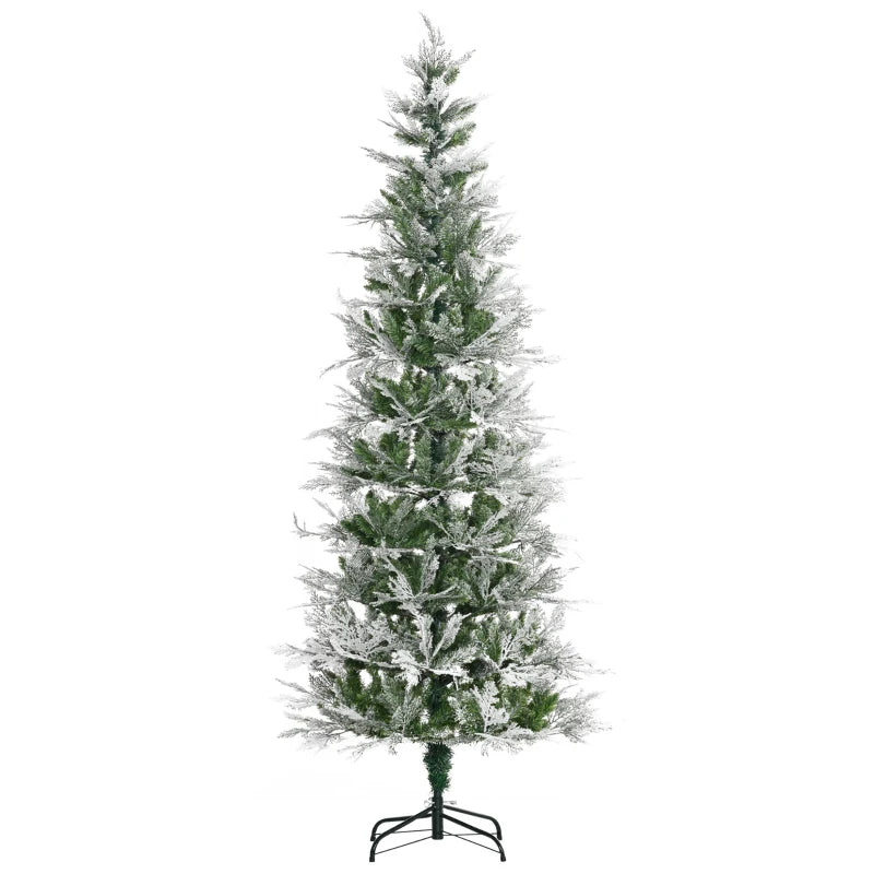 7 Ft Snow Flocked Pencil Christmas Tree, Realistic Cypress Branches, Green