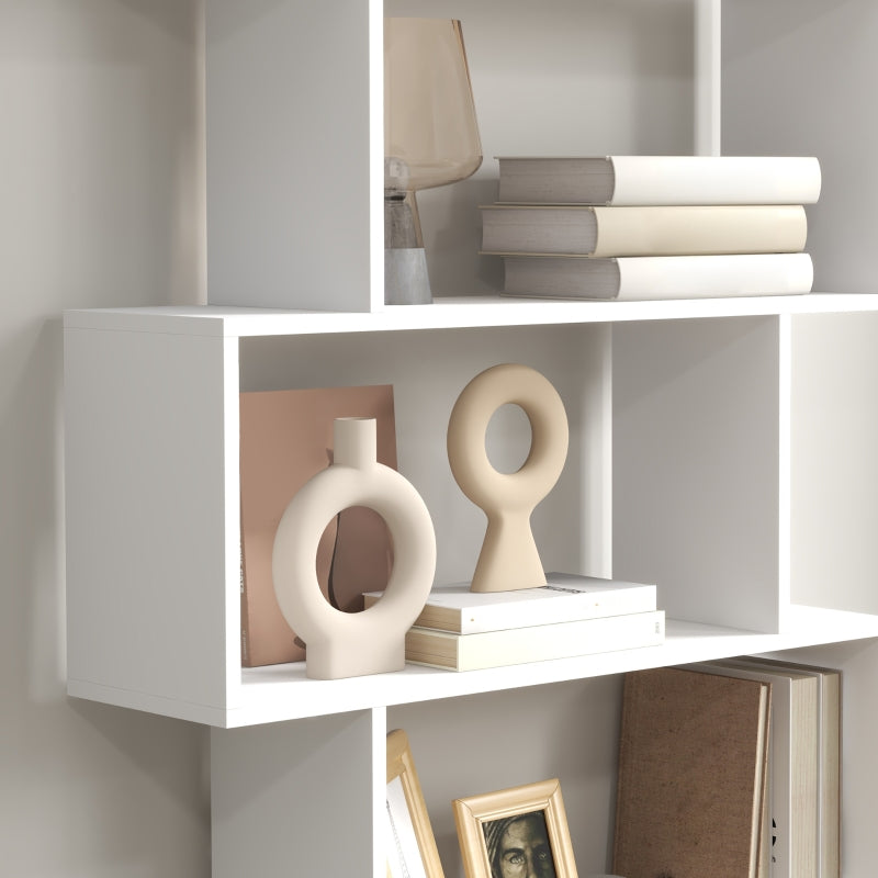 White Wooden S-Shaped 6-Shelf Room Divider Bookcase