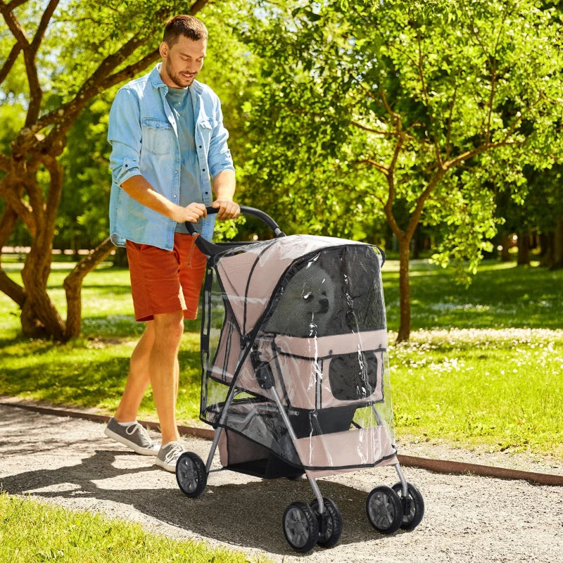 Brown Dog Stroller with Rain Cover for Small Dogs