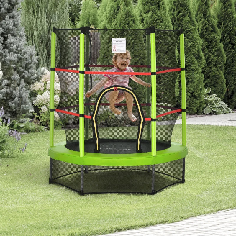 Green Kids Trampoline with Enclosure Net - 5.2FT Indoor Bouncer for Ages 3-6