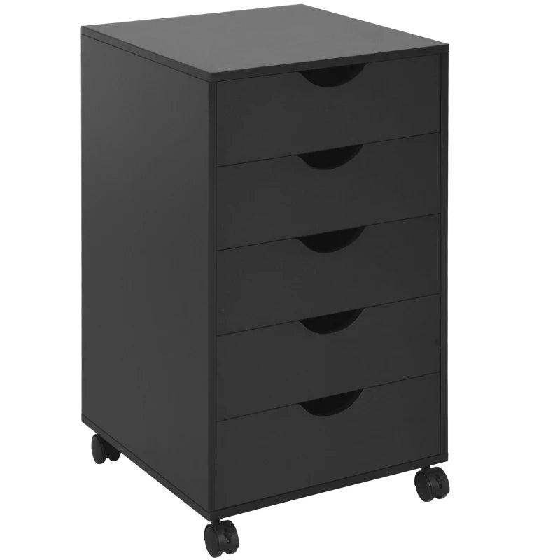 Black 5-Drawer Mobile Filing Cabinet - Modern Vertical File Organizer