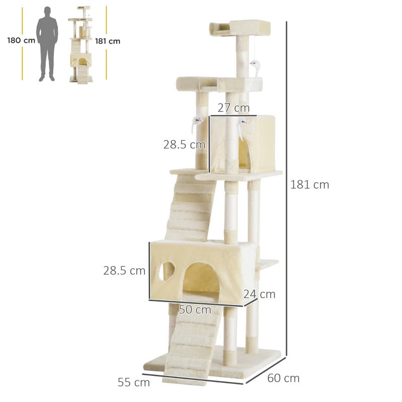 Beige Cat Scratching Post Tower - 27L×27W×28.5H cm