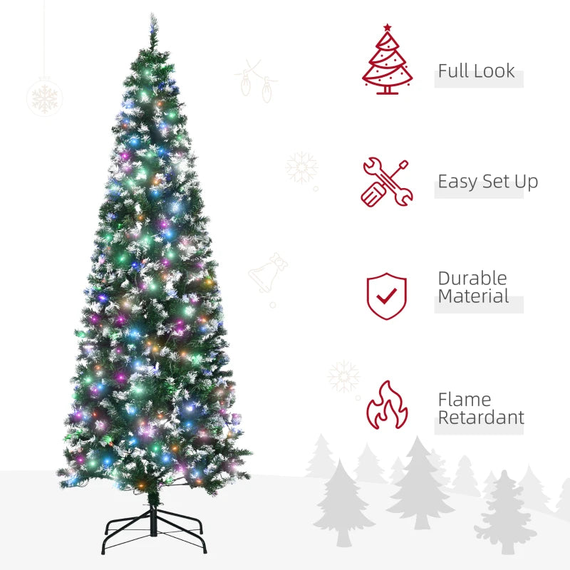 7FT Tall Pre-lit Slim Green Christmas Tree with 350 LED Lights