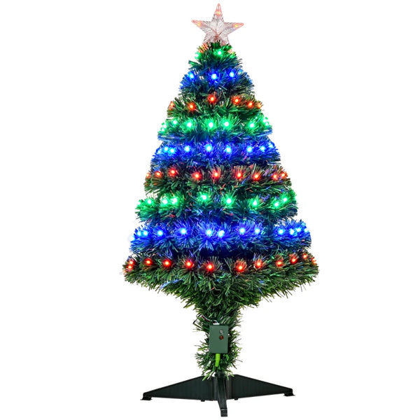 3ft Pre-Lit Fiber Optic Christmas Tree, Multi-Coloured LED Lights, Green