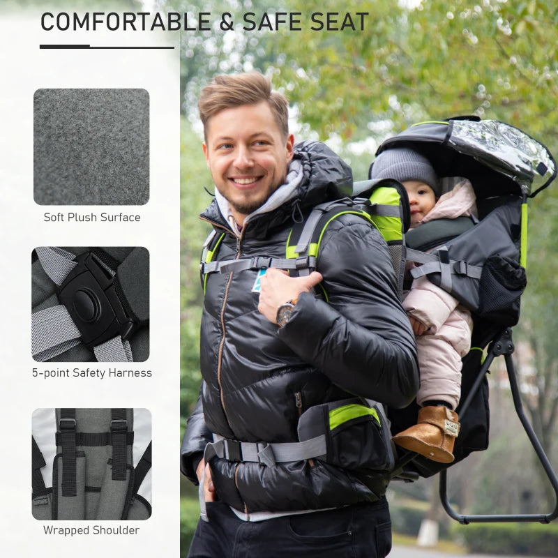 Black Baby Hiking Backpack Carrier with Hip Seat & Rain Cover