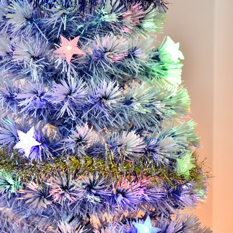 4FT Pre-Lit White Blue Fibre Optic Christmas Tree with LED Lights