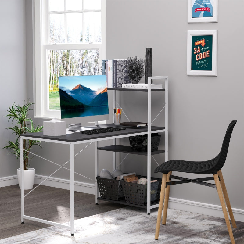 Reversible Industrial Computer Desk with Storage Shelves, Black & White
