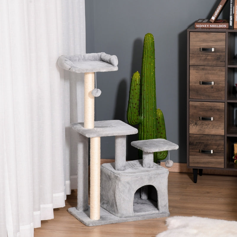 Cat Climbing Tower 114cm with Scratching Post & Toy - Light Grey