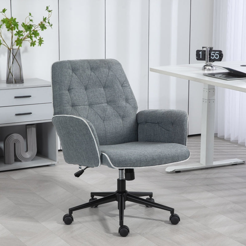 Dark Grey Linen Swivel Computer Chair with Armrest & Adjustable Height