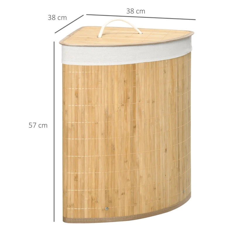 Natural Bamboo Laundry Basket with Lid, 55L Capacity