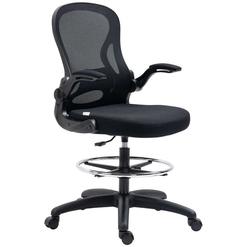 Black Mesh Standing Desk Chair with Adjustable Armrests & Footrest