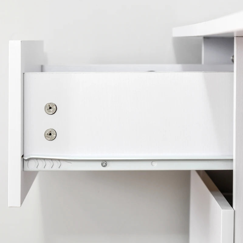 White Computer Desk with Storage Shelves and Drawers