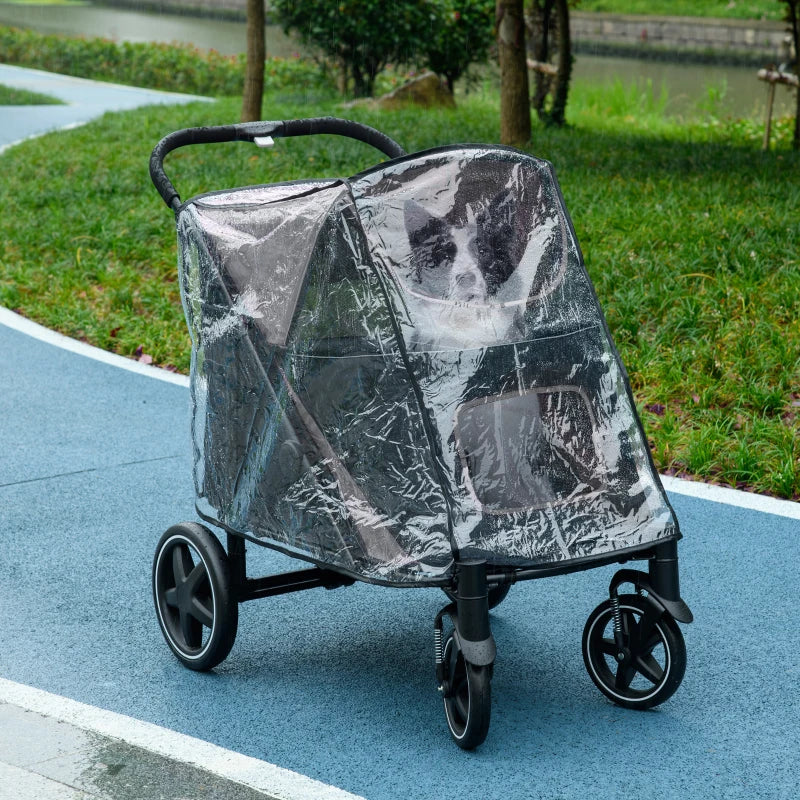 Black Pet Stroller with Rain Cover for Medium and Large Dogs