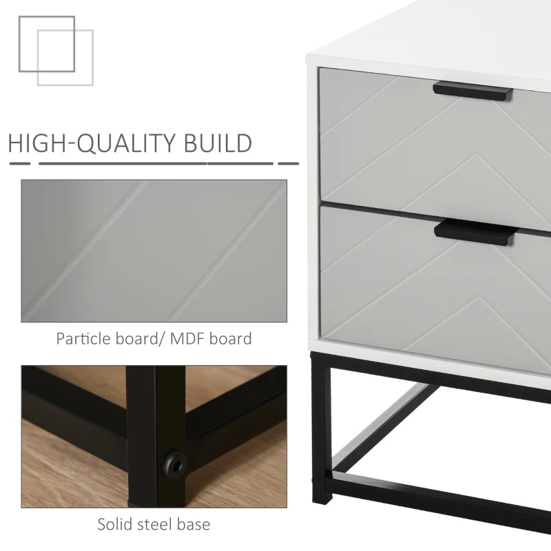White 2-Drawer Bedside Table with Metal Base