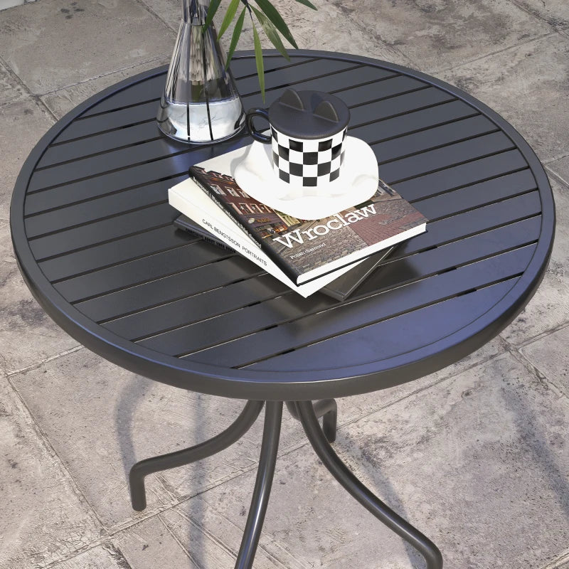 Black Steel Round Patio Side Table - 66cm Outdoor Garden Furniture