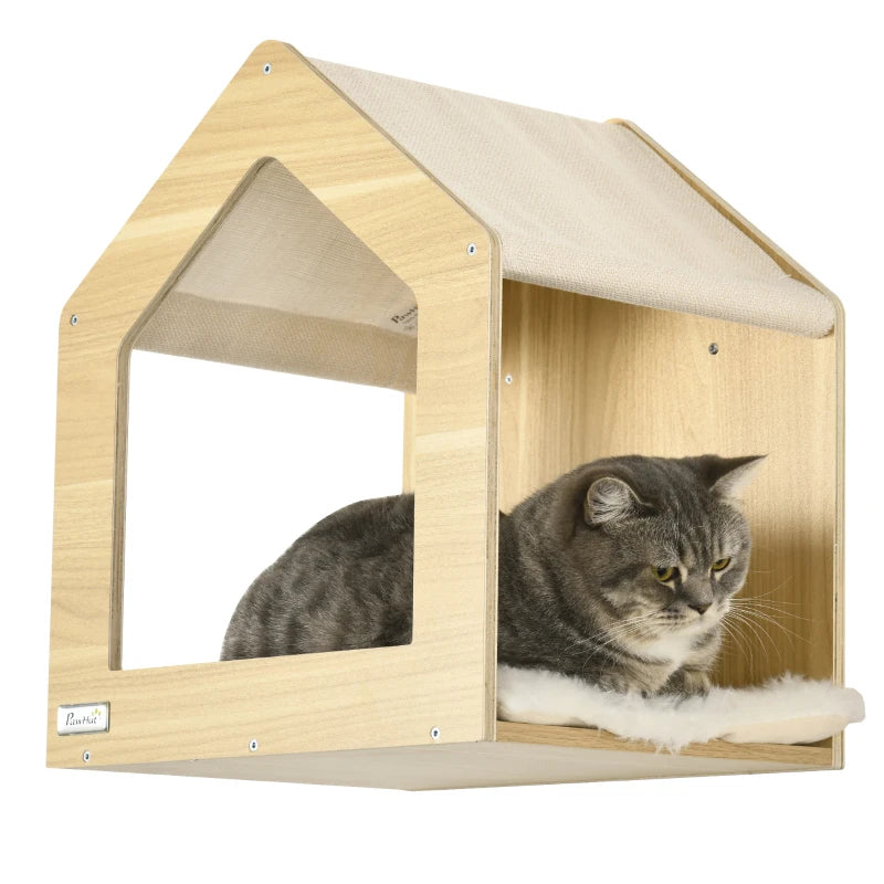 Cat Wall Climbing Set with House, Perches, Posts - Gray